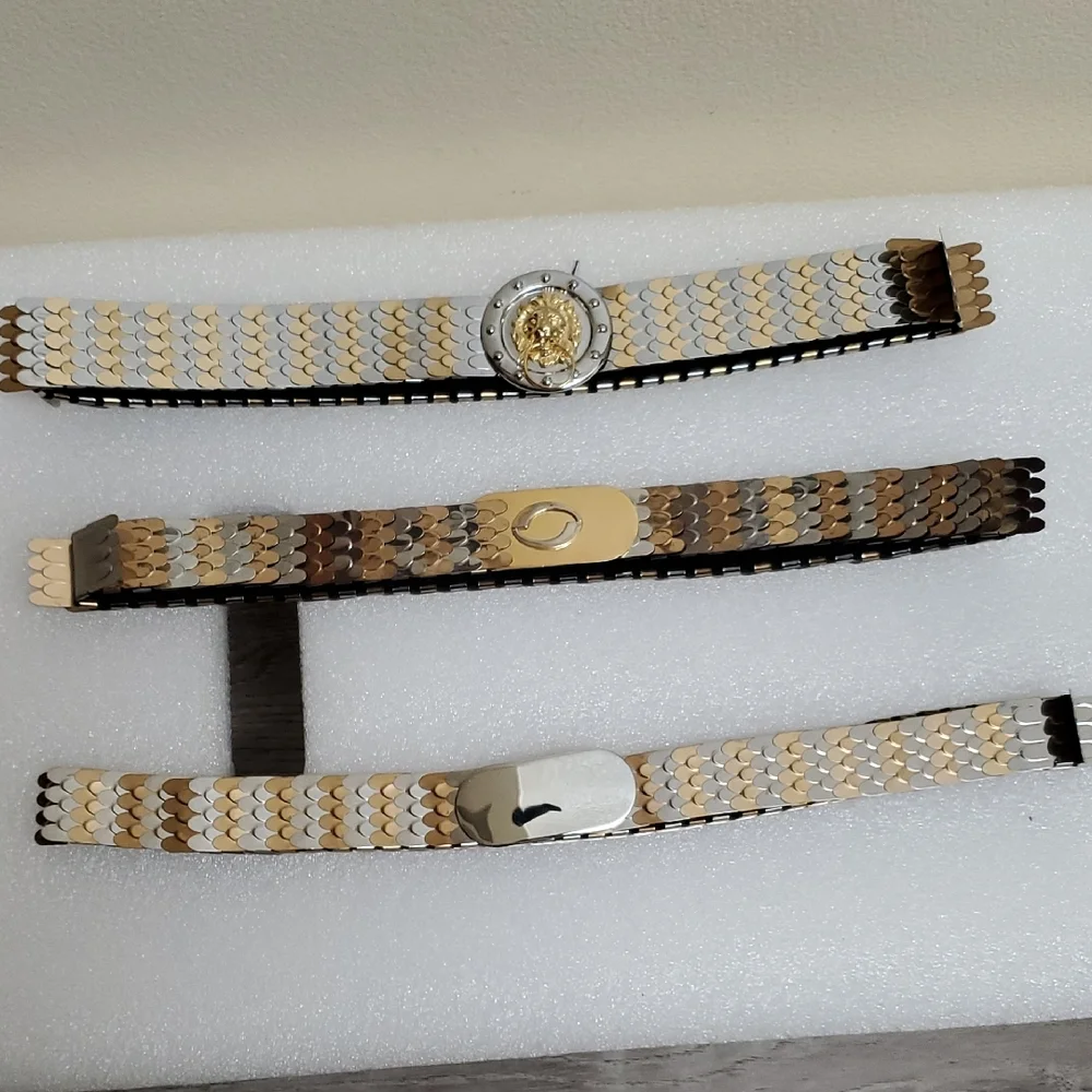 New Gold and Silver Stretchy Metal Women's Belt With Deferent Buckle Size 26